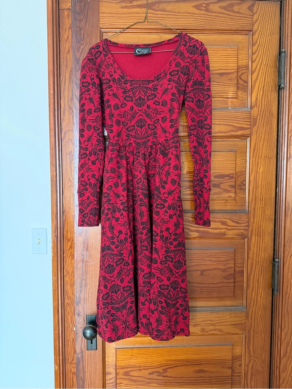 Midnight Hour Red and Black Floral Long Sleeve Fit-and-Flare Dress